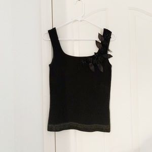 Michelle Nicole Black Tank With Flower Appliqué